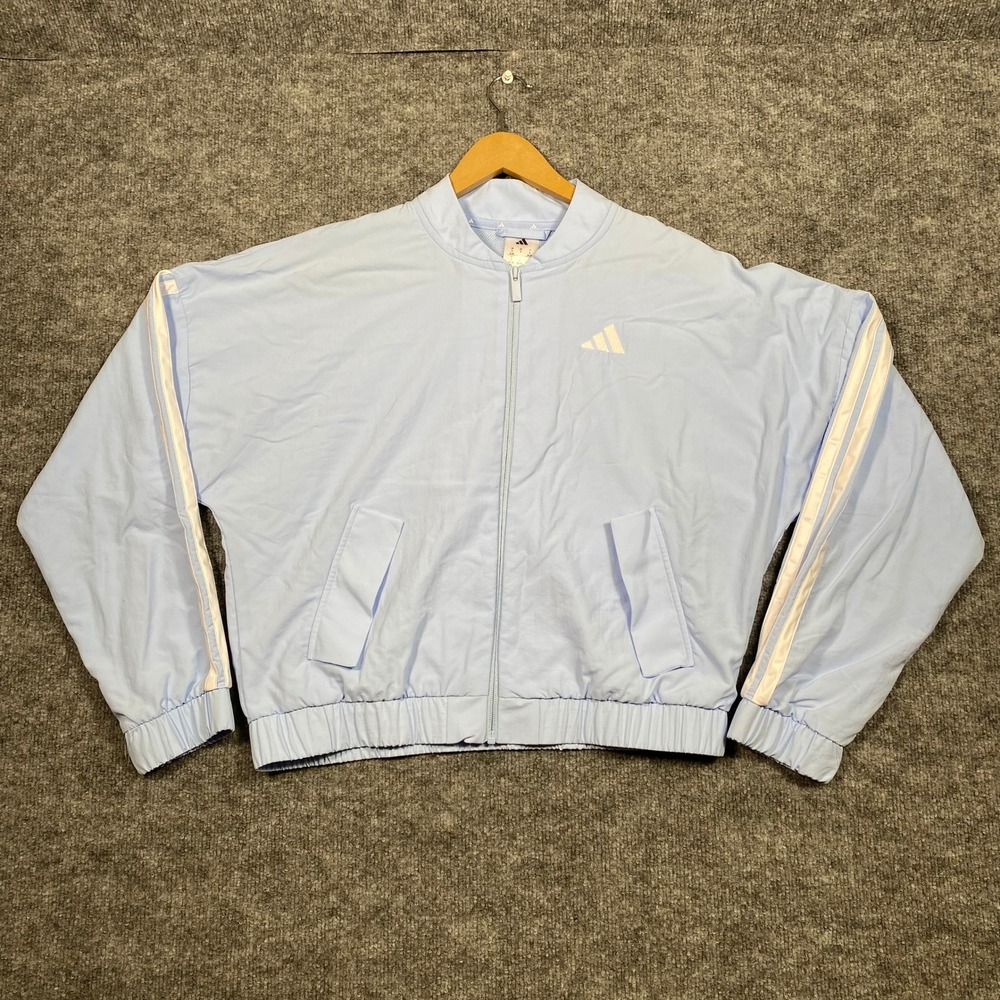 Adidas Womens W 3S WV Bomber Jacket Glow Blue White JN2402 Small NWT